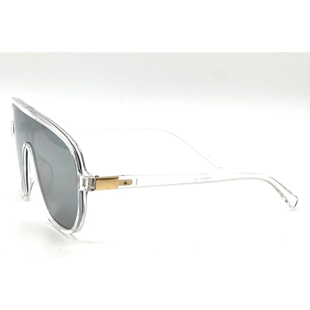 Oversized Shield Sunglasses Women Clear Frame Mirrored‎ Lenses Modern Female New
